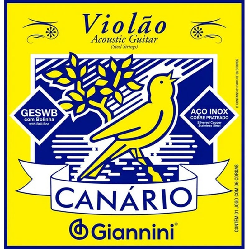 Encordoamento Giannini Para Violão em Aço .011 GESWB Série Canário