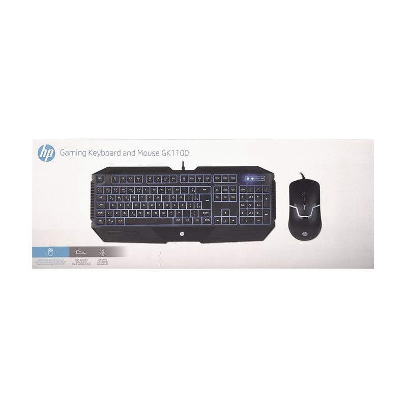 Kit Teclado e Mouse Gamer HP GK1100, ABNT2 1600 DPI, Led RGB, Black