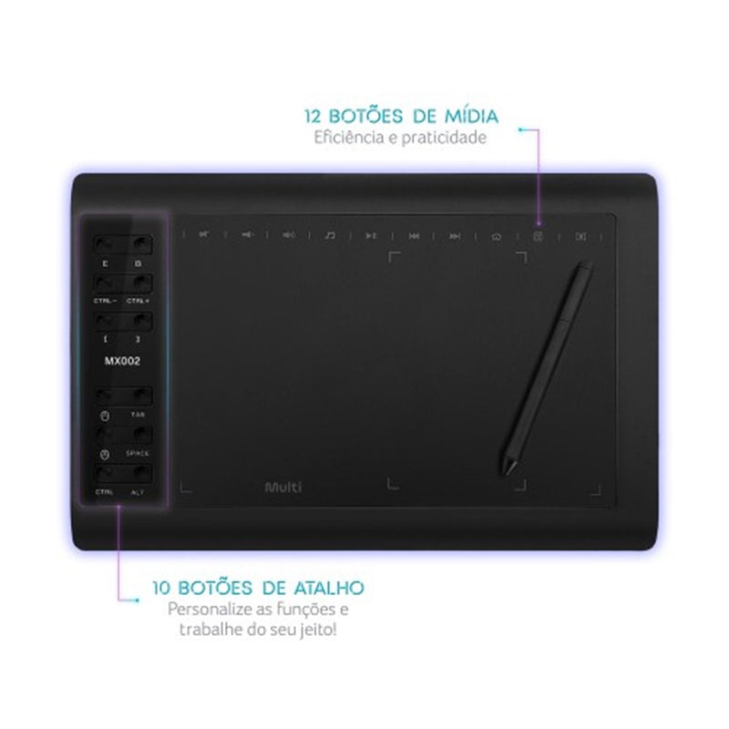 Mesa Digitalizadora Multi Criativa Plus 10, 8192 níveis de Pressão, 12 botões, USB, Preto – MX002 - TerabytesInformatica