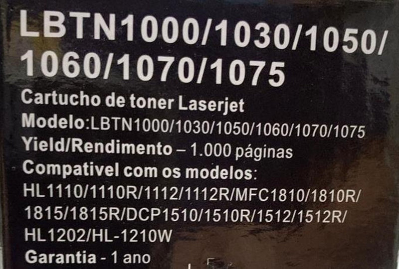 Toner Compatível Brother LB - TN1000/1060/1075 (HL1112/DCP1512) 1K - MC - TerabytesInformatica - 