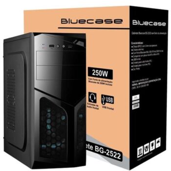O Gabinete Bluecase BG-2522 é um gabinete da linha Standard para quem deseja montar um computador de baixo custo sem abrir mão da qualidade Bluecase. Especificações: Cor: Preta; Chapa SPCC com 0,4 mm de espessura; Com fonte Bluecase BLU 250 ATX de 250W inclusa; Compatível com placa-mãe ATX, micro ATX e mini-ITX; 1 baia externa de 5,25"; 2 baias de 3,5"/2,5" 2x USB 2.0/1.1; Áudio e microfone frontal (P2); Com parafusos traseiros recartilhados; Suporta até 3 fans: lateral (2x12cm ou 2x 8cm) e traseiro (1x8cm); Espaço interno para Placa de vídeo: Até 34,5cm; Suporta Cooler de até 15cm de altura; Dimensões (CxLxA): 40cm x 17,5cm x 41cm. Itens Inclusos: 1 Gabinete com fonte de 250W. 1 Cabo de força. * Fans/ventoinhas não inclusas. Part number: BG2522GCASE EAN: 5000000039210 NCM: 8473.30.11 Garantia de 1 Ano (Da revenda com o distribuidor oficial