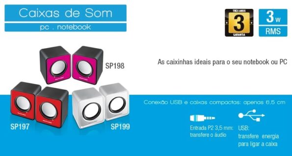 Caixa De Som Multilaser 2.0 Mini 3W Rms Rosa – SP198