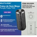 Caixa de Som Speaker Mega Multilaser Preta 30W BT AUX SD – SP348_terabytesinformatica
